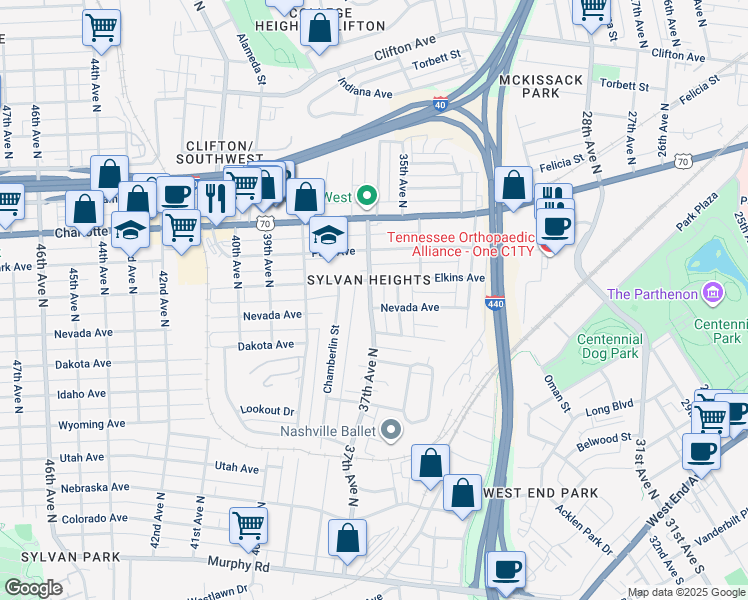 map of restaurants, bars, coffee shops, grocery stores, and more near 302 37th Ave N in Nashville