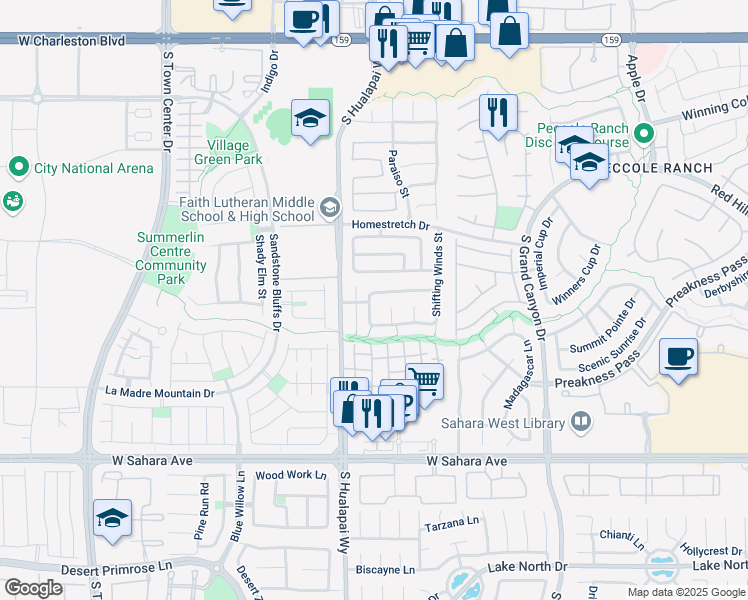 map of restaurants, bars, coffee shops, grocery stores, and more near 10009 Dusty Winds Avenue in Las Vegas