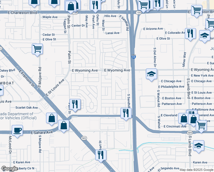 map of restaurants, bars, coffee shops, grocery stores, and more near 70 Calumet Avenue in Las Vegas