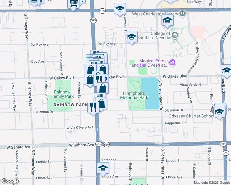 map of restaurants, bars, coffee shops, grocery stores, and more near 1937 Casa Vista Drive in Las Vegas