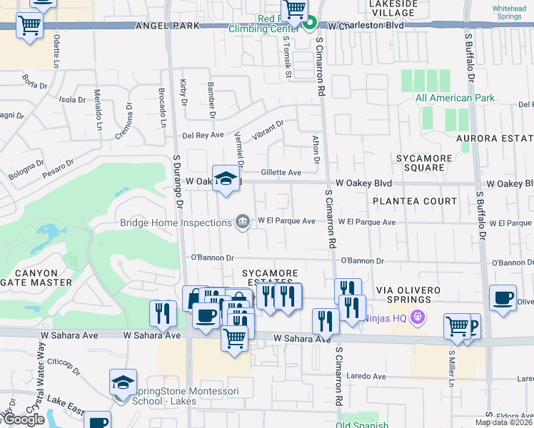 map of restaurants, bars, coffee shops, grocery stores, and more near 1911 Columbia Crest Court in Las Vegas
