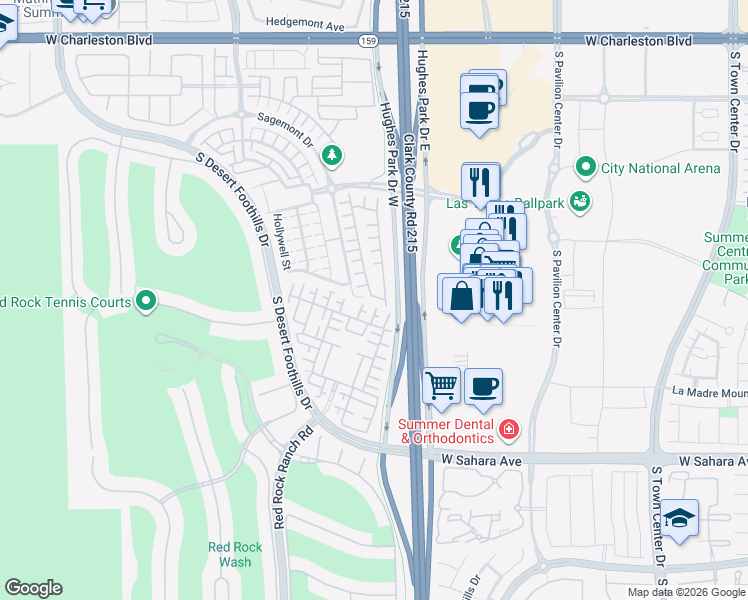 map of restaurants, bars, coffee shops, grocery stores, and more near 2156 Solvang Mill Drive in Las Vegas