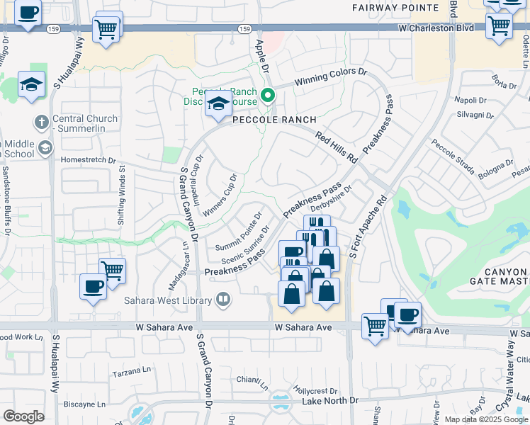 map of restaurants, bars, coffee shops, grocery stores, and more near 1817 Summit Pointe Drive in Las Vegas