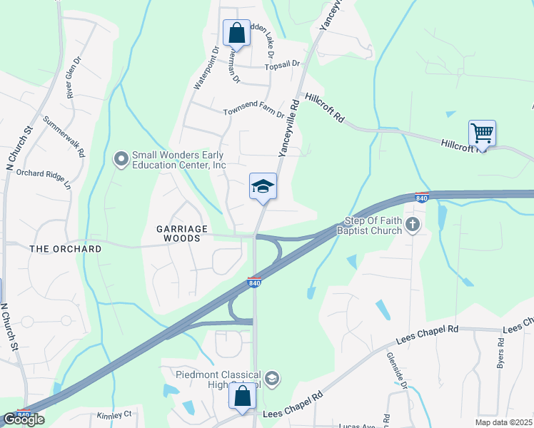 map of restaurants, bars, coffee shops, grocery stores, and more near 4254 Yanceyville Street in Browns Summit