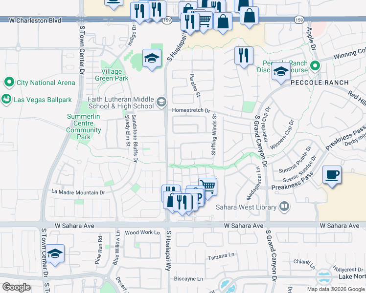 map of restaurants, bars, coffee shops, grocery stores, and more near 10009 Dusty Winds Avenue in Las Vegas