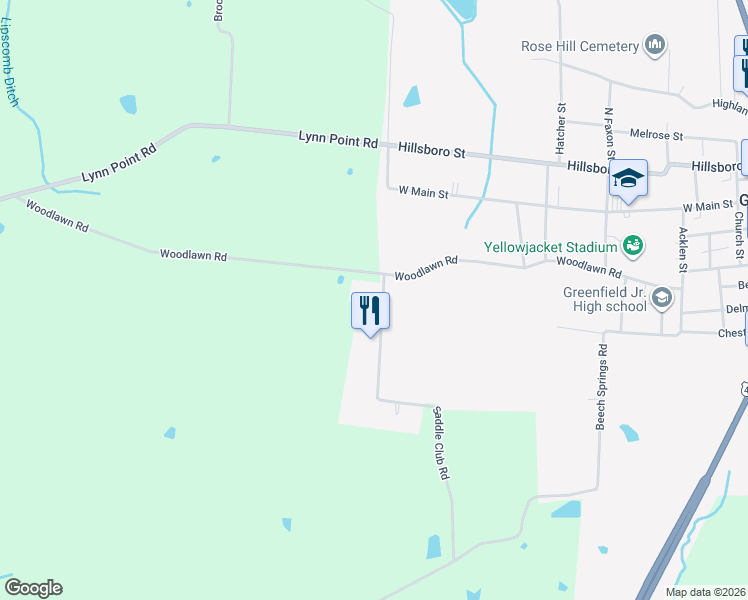 map of restaurants, bars, coffee shops, grocery stores, and more near 130 Saddle Club Road in Greenfield