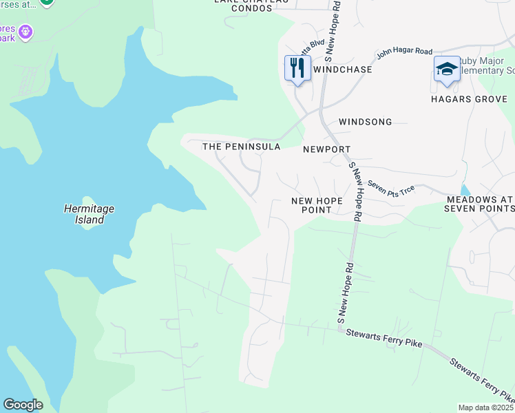 map of restaurants, bars, coffee shops, grocery stores, and more near 5180 Bay Overlook Drive in Nashville