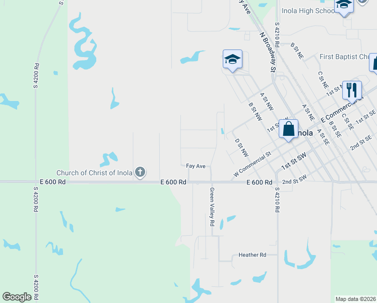 map of restaurants, bars, coffee shops, grocery stores, and more near 34 Hazel Street in Inola