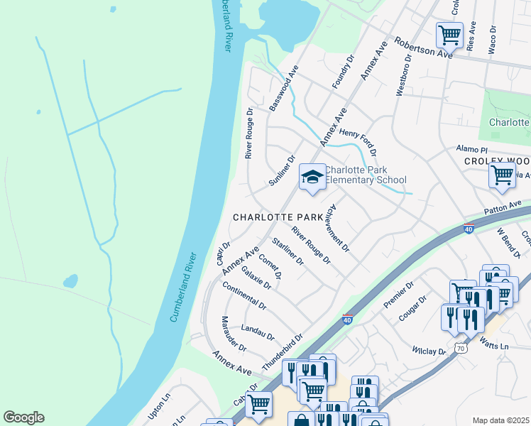map of restaurants, bars, coffee shops, grocery stores, and more near 460 Capri Drive in Nashville
