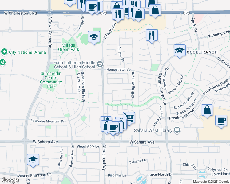 map of restaurants, bars, coffee shops, grocery stores, and more near 10005 Dusty Winds Avenue in Las Vegas