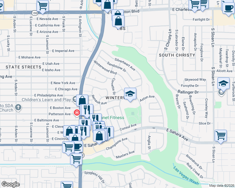 map of restaurants, bars, coffee shops, grocery stores, and more near 5286 El Dorado Way in Las Vegas