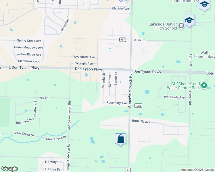 map of restaurants, bars, coffee shops, grocery stores, and more near 3826 Solitude Street in Springdale