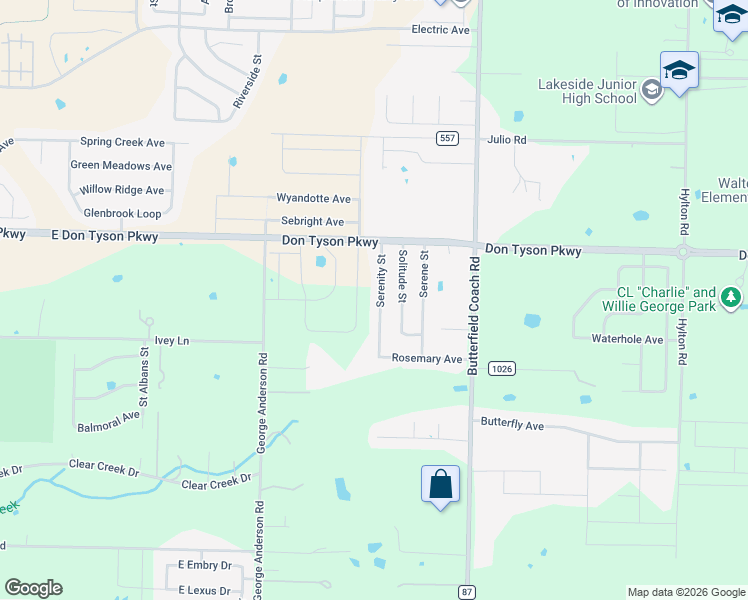 map of restaurants, bars, coffee shops, grocery stores, and more near 3828 Serenity Street in Springdale