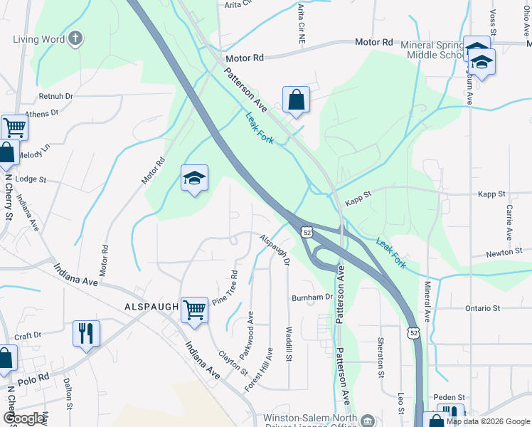 map of restaurants, bars, coffee shops, grocery stores, and more near 525 Shamel Court in Winston-Salem