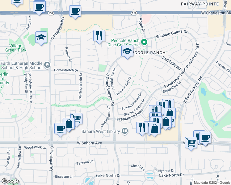 map of restaurants, bars, coffee shops, grocery stores, and more near 1845 Winners Cup Drive in Las Vegas