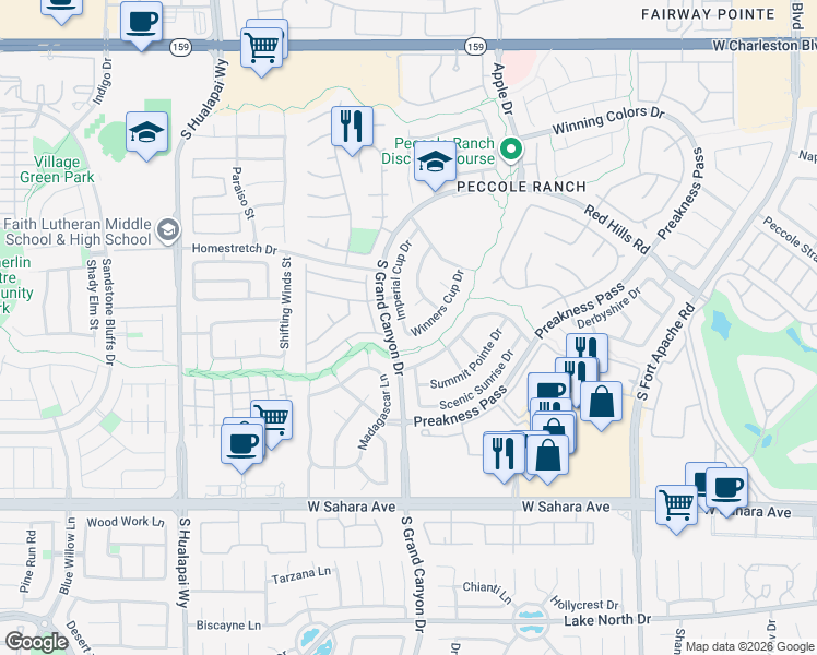 map of restaurants, bars, coffee shops, grocery stores, and more near 1845 Winners Cup Drive in Las Vegas