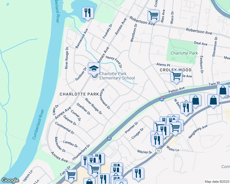 map of restaurants, bars, coffee shops, grocery stores, and more near 505 Scholarship Drive in Nashville