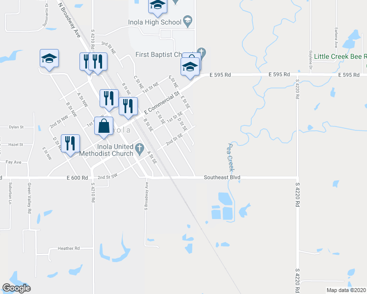 map of restaurants, bars, coffee shops, grocery stores, and more near 225 C Street Southeast in Inola