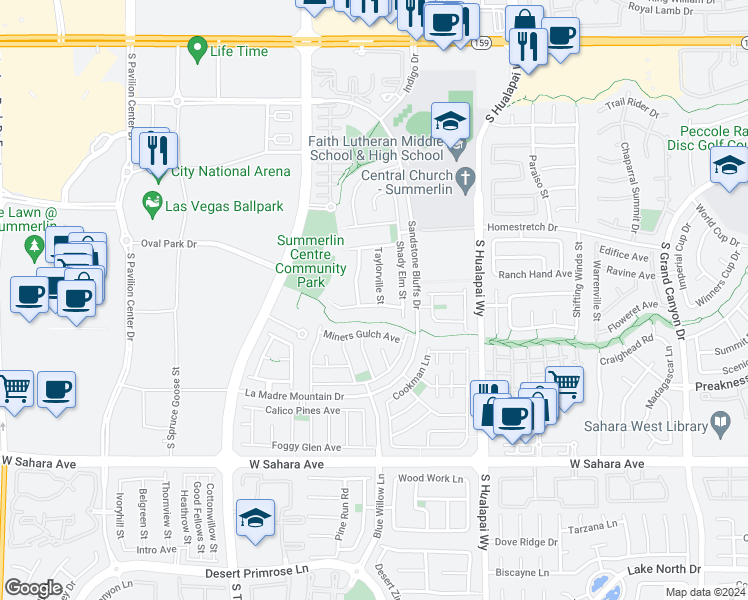 map of restaurants, bars, coffee shops, grocery stores, and more near 1945 Taylorville Street in Las Vegas