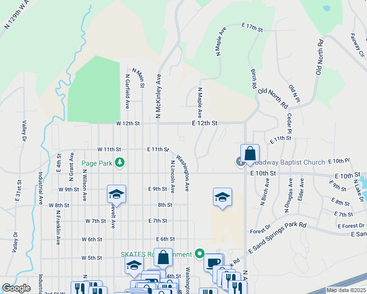 map of restaurants, bars, coffee shops, grocery stores, and more near 1107 North Pin Oak Court in Sand Springs