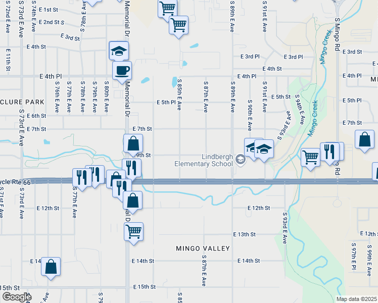 map of restaurants, bars, coffee shops, grocery stores, and more near 8523 East 9th Street in Tulsa