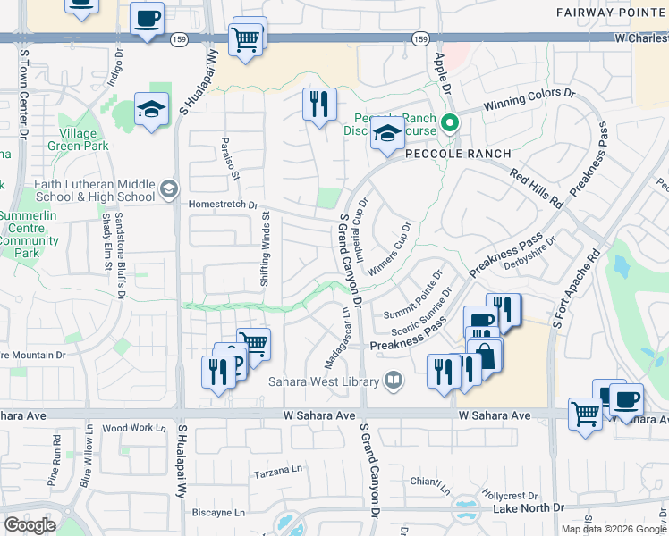map of restaurants, bars, coffee shops, grocery stores, and more near 9712 Floweret Avenue in Las Vegas