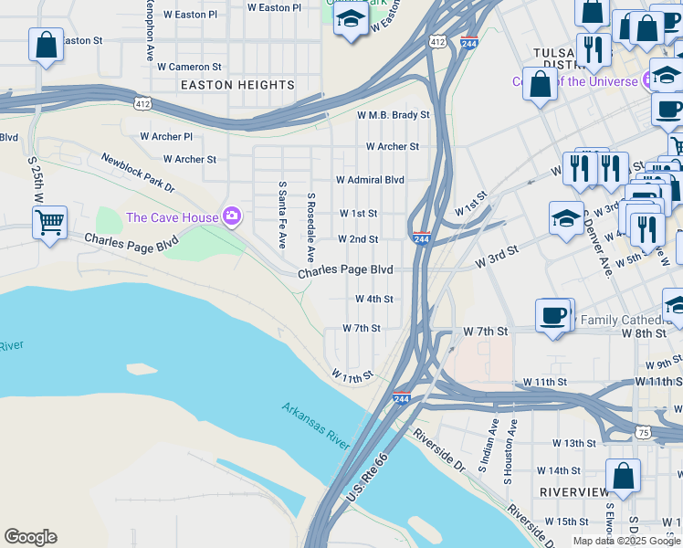 map of restaurants, bars, coffee shops, grocery stores, and more near 306 South Phoenix Avenue in Tulsa