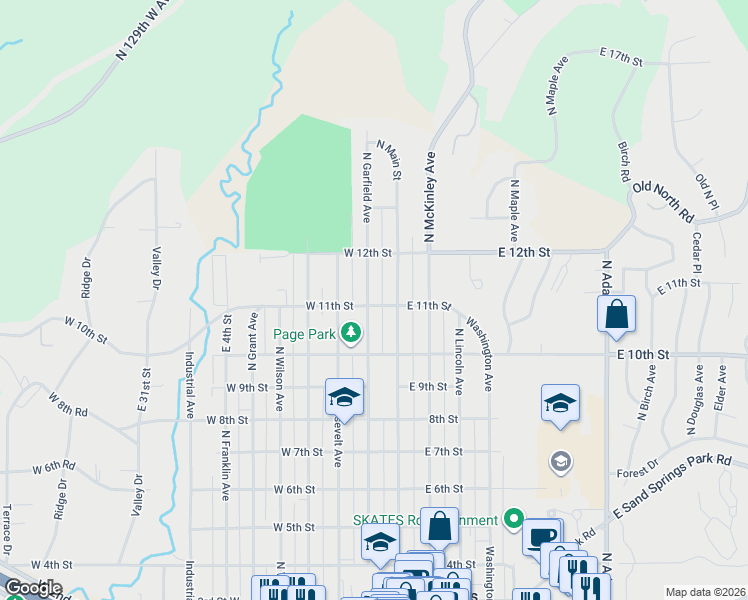 map of restaurants, bars, coffee shops, grocery stores, and more near 1101 North Garfield Avenue in Sand Springs