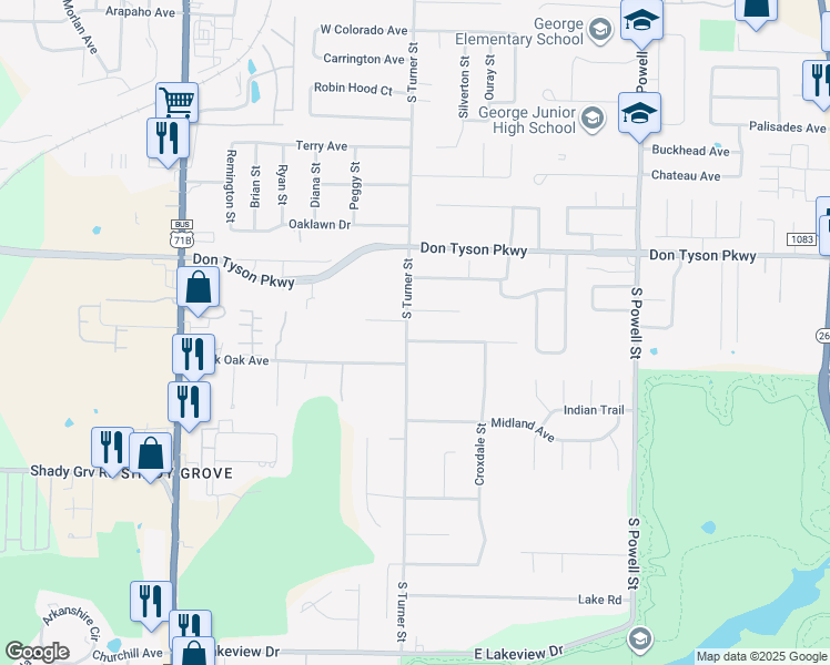 map of restaurants, bars, coffee shops, grocery stores, and more near 100 Edgewood Avenue in Springdale