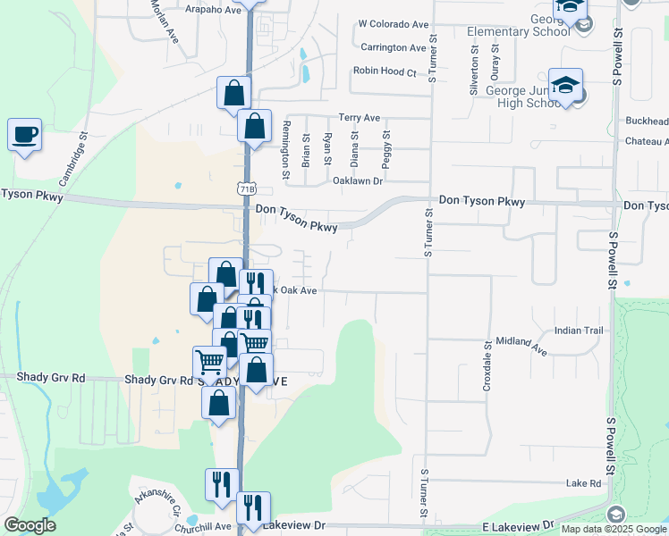 map of restaurants, bars, coffee shops, grocery stores, and more near 502 Black Oak Avenue in Springdale