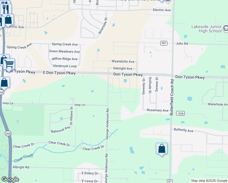 map of restaurants, bars, coffee shops, grocery stores, and more near 3895 George Anderson Road in Springdale