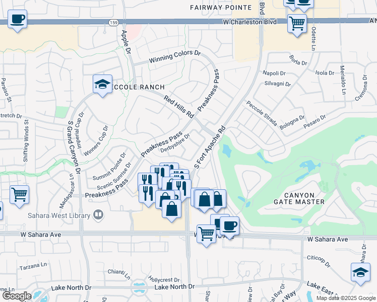 map of restaurants, bars, coffee shops, grocery stores, and more near 1828 Shirewick Drive in Las Vegas