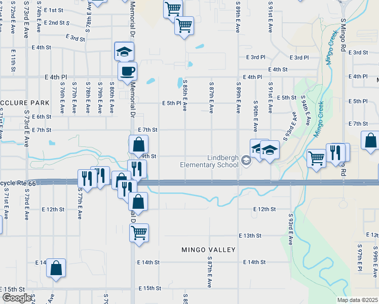 map of restaurants, bars, coffee shops, grocery stores, and more near 8523 E 9th St East Avenue in Tulsa