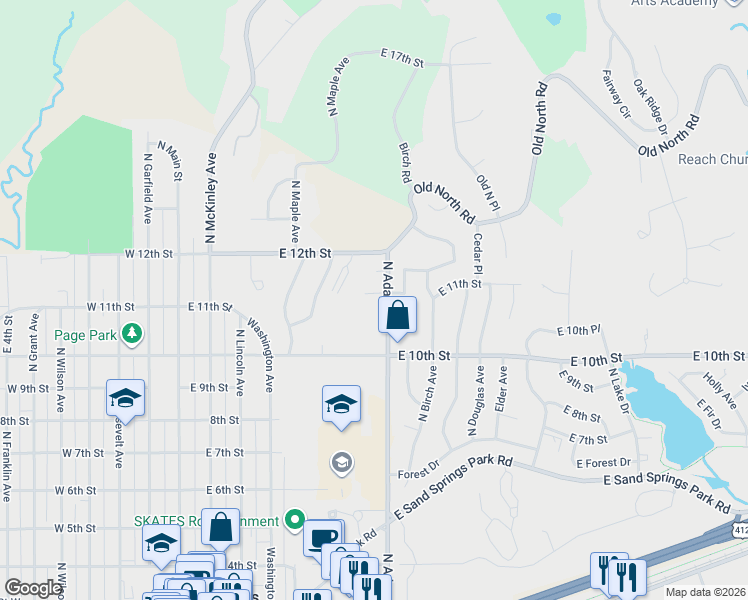 map of restaurants, bars, coffee shops, grocery stores, and more near 506 E 11th St in Sand Springs