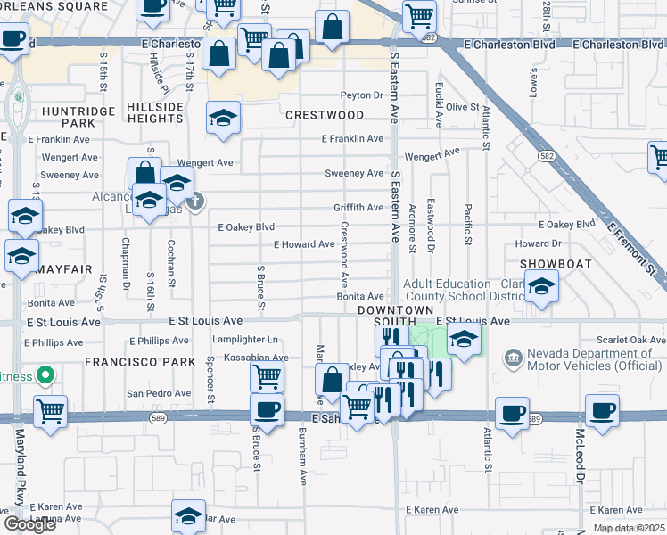 map of restaurants, bars, coffee shops, grocery stores, and more near 1921 Canosa Avenue in Las Vegas