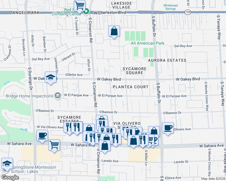 map of restaurants, bars, coffee shops, grocery stores, and more near 1930 Fox Canyon Circle in Las Vegas