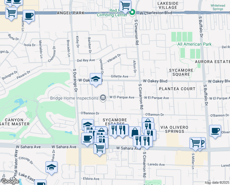 map of restaurants, bars, coffee shops, grocery stores, and more near 8321 Black Brothers Court in Las Vegas