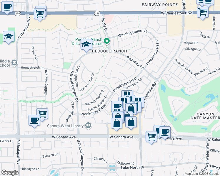 map of restaurants, bars, coffee shops, grocery stores, and more near 9408 Scenic Sunset Drive in Las Vegas
