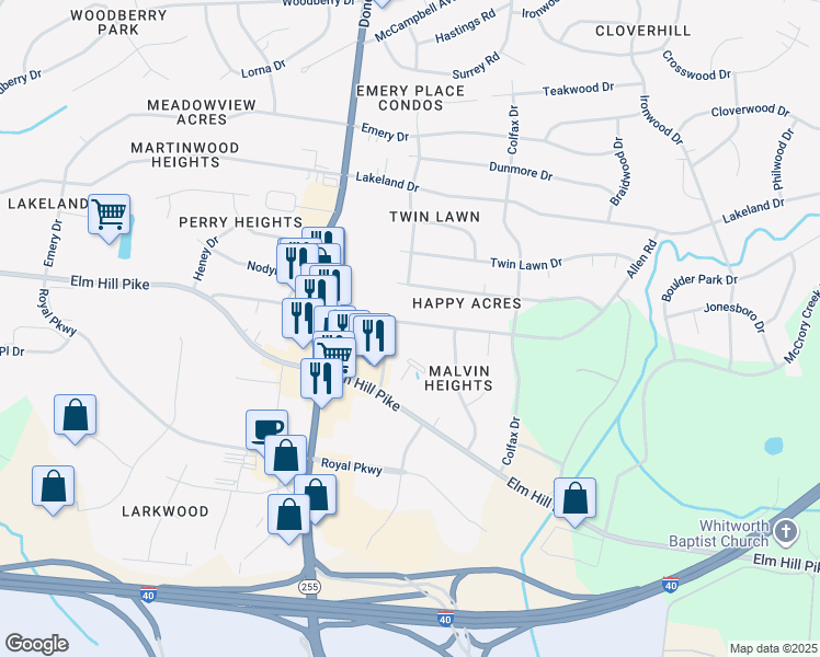 map of restaurants, bars, coffee shops, grocery stores, and more near 923 Allen Road in Nashville