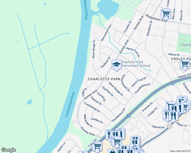 map of restaurants, bars, coffee shops, grocery stores, and more near 460 Capri Drive in Nashville