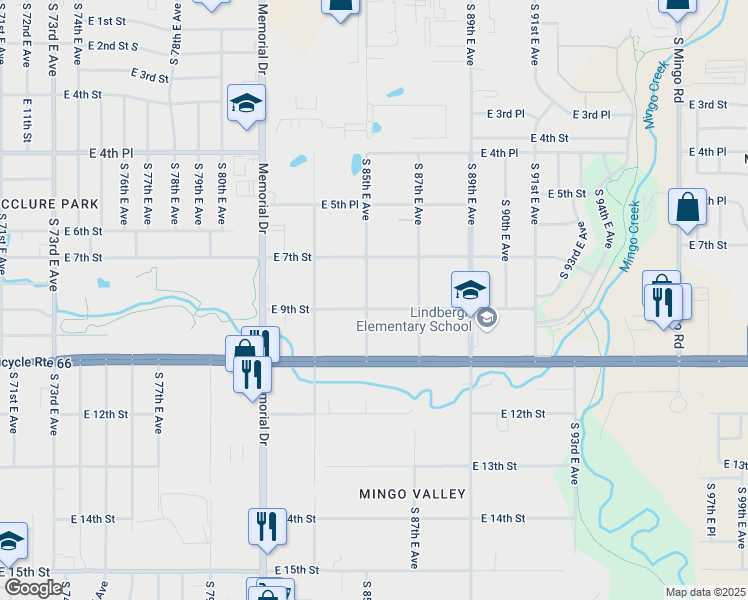 map of restaurants, bars, coffee shops, grocery stores, and more near 8523 E 9th St East Avenue in Tulsa