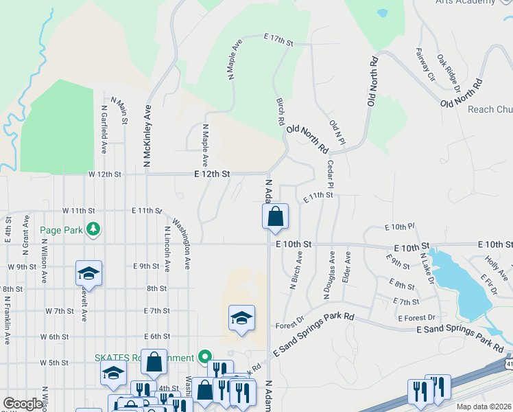 map of restaurants, bars, coffee shops, grocery stores, and more near 506 East 11th Street in Sand Springs