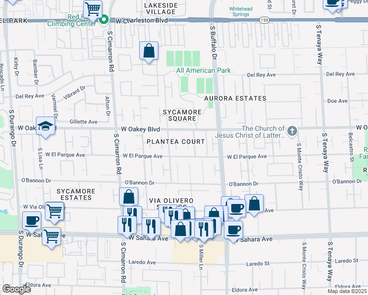 map of restaurants, bars, coffee shops, grocery stores, and more near 1931 Ski Slope Circle in Las Vegas