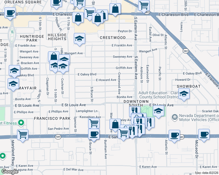 map of restaurants, bars, coffee shops, grocery stores, and more near 1908 Hassett Avenue in Las Vegas