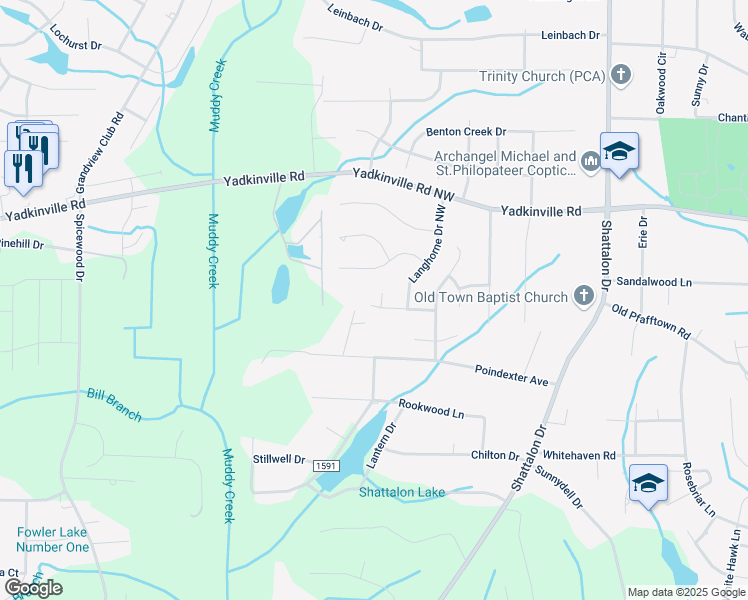 map of restaurants, bars, coffee shops, grocery stores, and more near 4300 Treebrook Court in Winston-Salem
