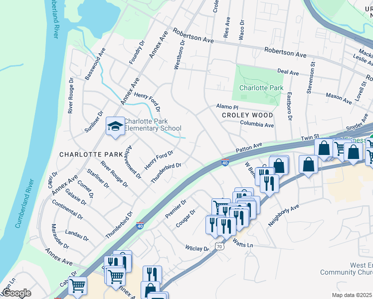map of restaurants, bars, coffee shops, grocery stores, and more near 504 American Rd in Nashville