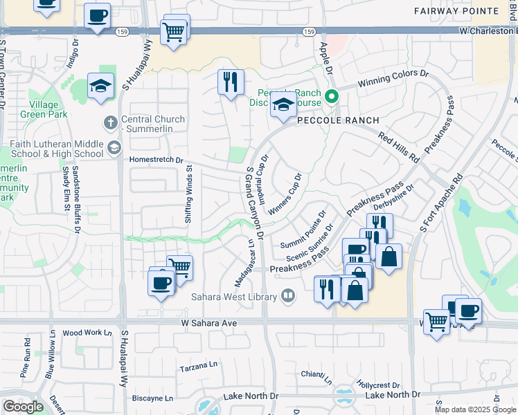 map of restaurants, bars, coffee shops, grocery stores, and more near 1845 Winners Cup Drive in Las Vegas