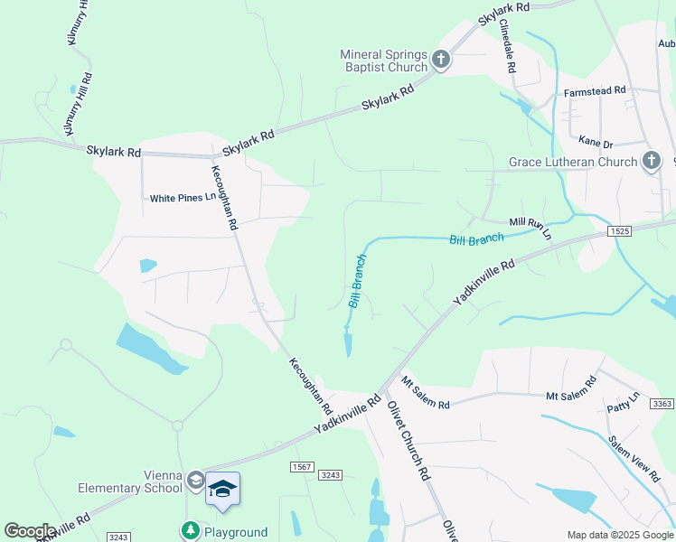 map of restaurants, bars, coffee shops, grocery stores, and more near 2876 Millwheel Road in Pfafftown
