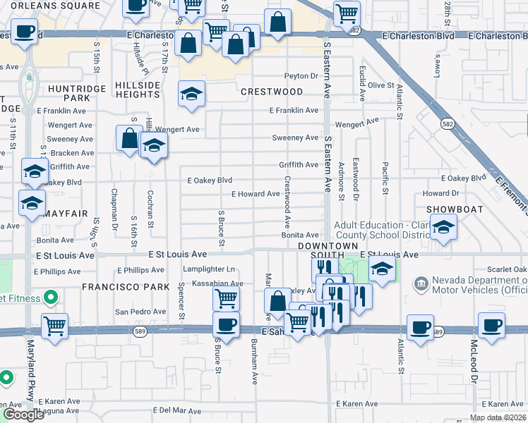 map of restaurants, bars, coffee shops, grocery stores, and more near 1908 Hassett Avenue in Las Vegas