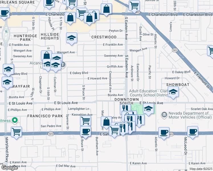 map of restaurants, bars, coffee shops, grocery stores, and more near 1921 Canosa Avenue in Las Vegas